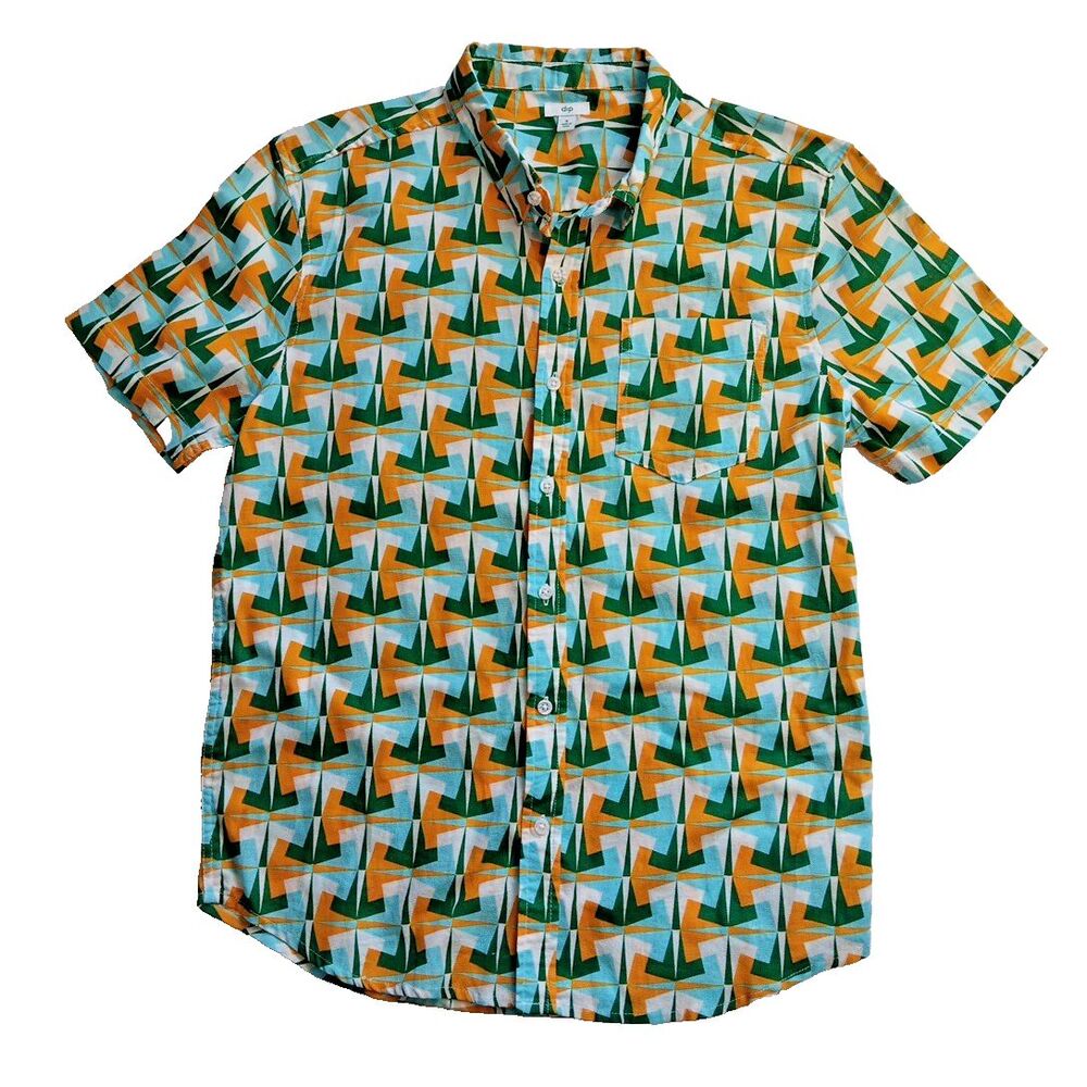 Dip Men's Casual Shirt Button Sz Sm Multicolored Geometrical Shapes Cotton